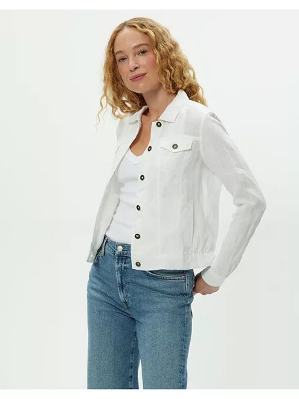 $178 Michael Stars Jean White Linen Lightweight Sheer Button-Up Jacket Size S